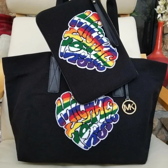 Michael Kors Rainbow 2pcs Set Tote & Clutch New with Tags Still in Plastic - Picture 1 of 9